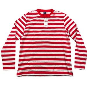 Zengjo Mens Red White Striped Long Sleeve T-Shirt Crew Neck M540T-L Size L NWT